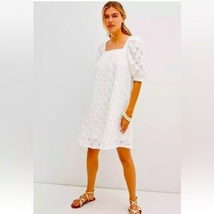 Anthropologie Maeve Eyelet Mini Dress Sz XS White Puff Short Sleeve Flowy Boho
